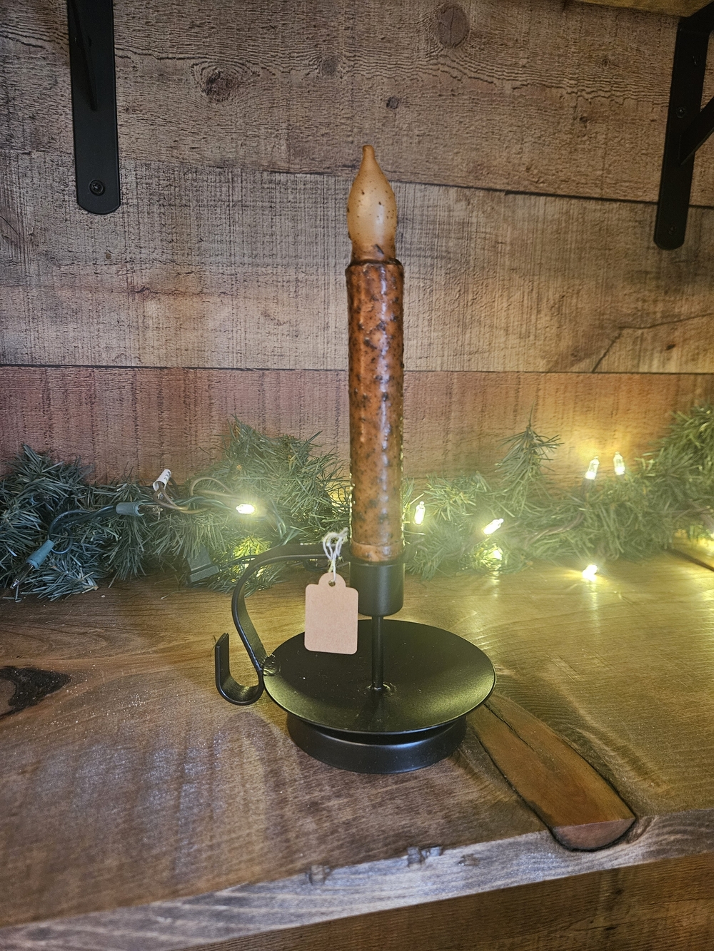 Black Metal Candle Holder with Brown Flicker Candle